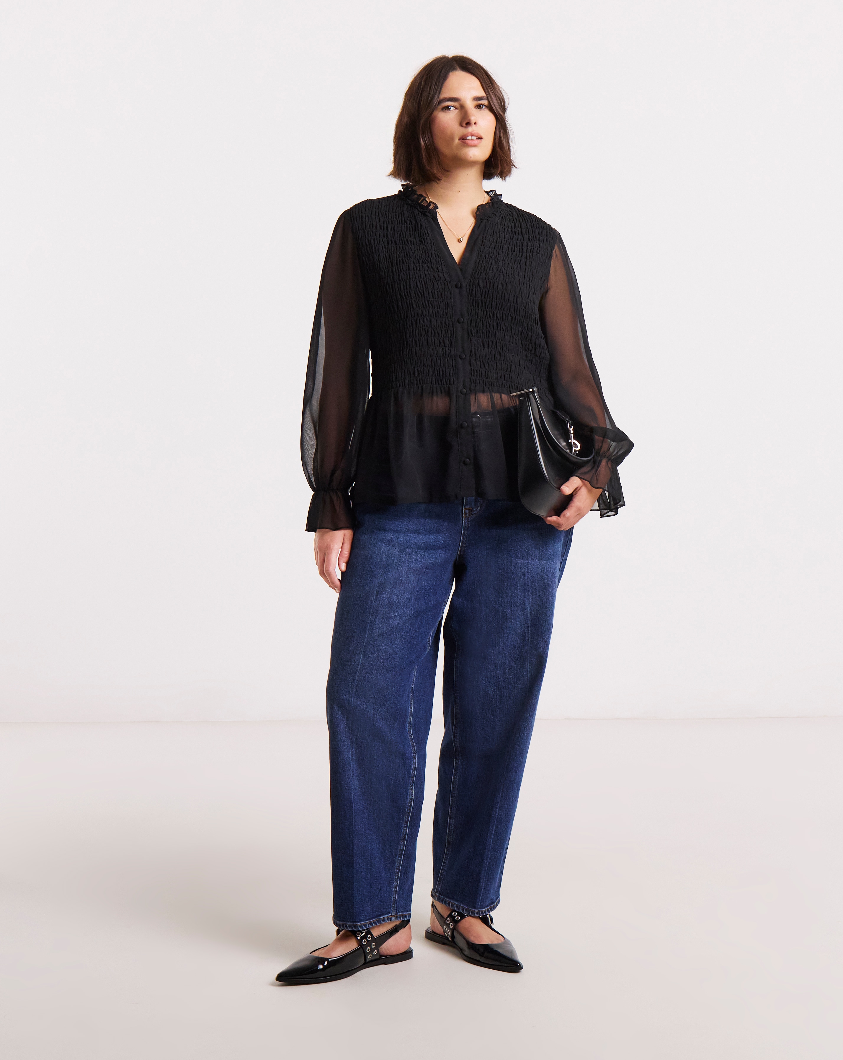 New In - Simply BeShirred Georgette V-Neck Blouse