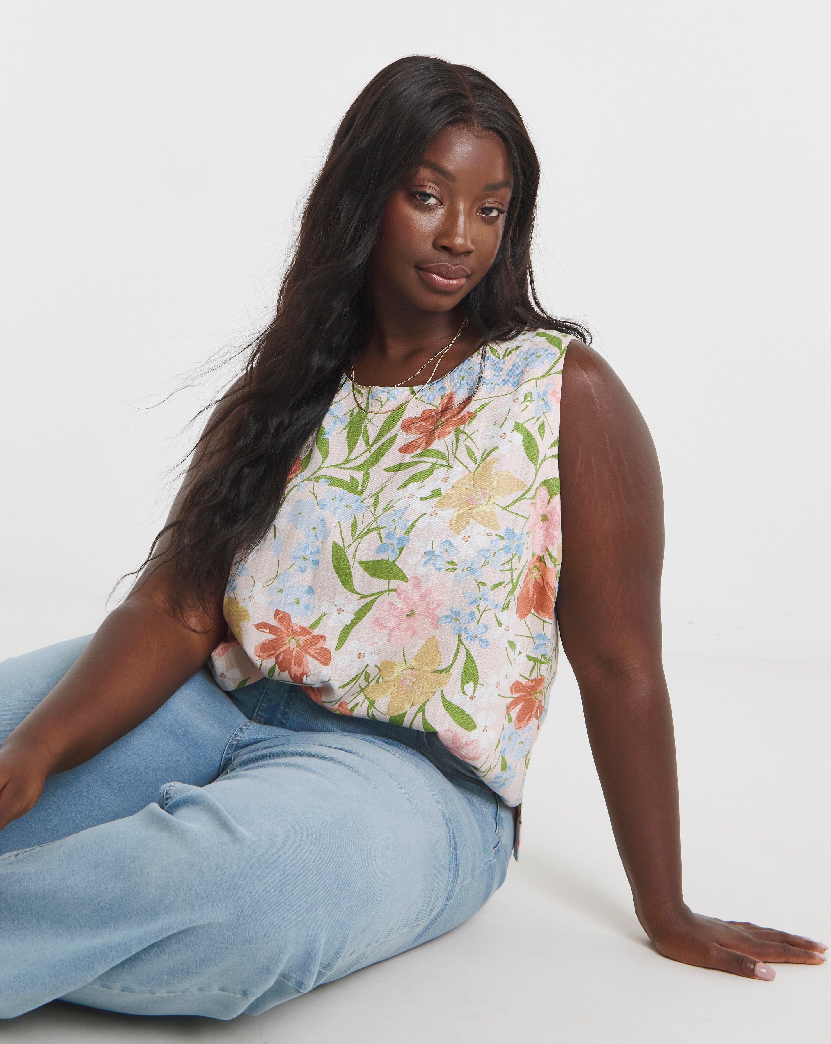 Floral Linen Blend Vest Top