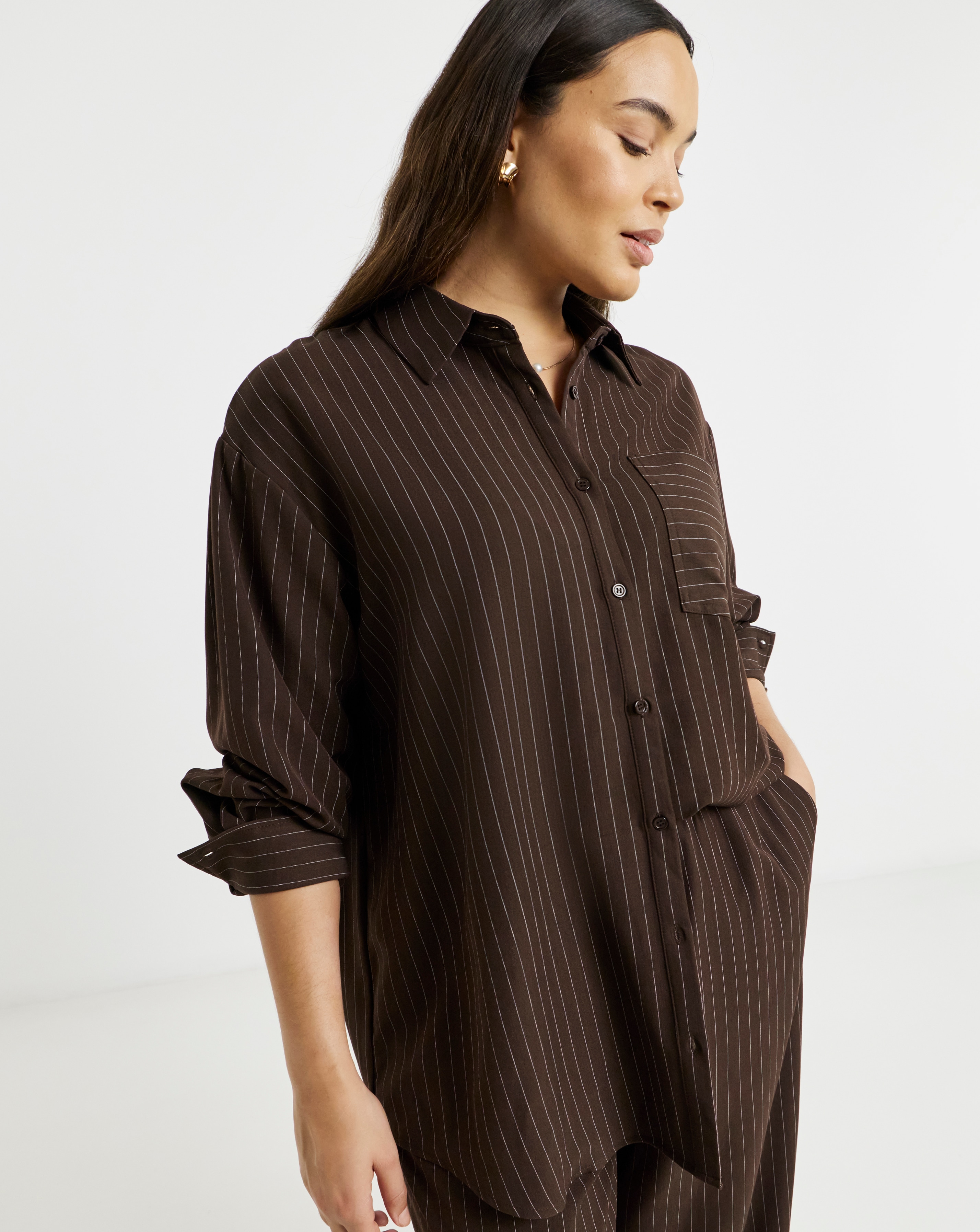Chocolate Oversized Pinstripe Shirt