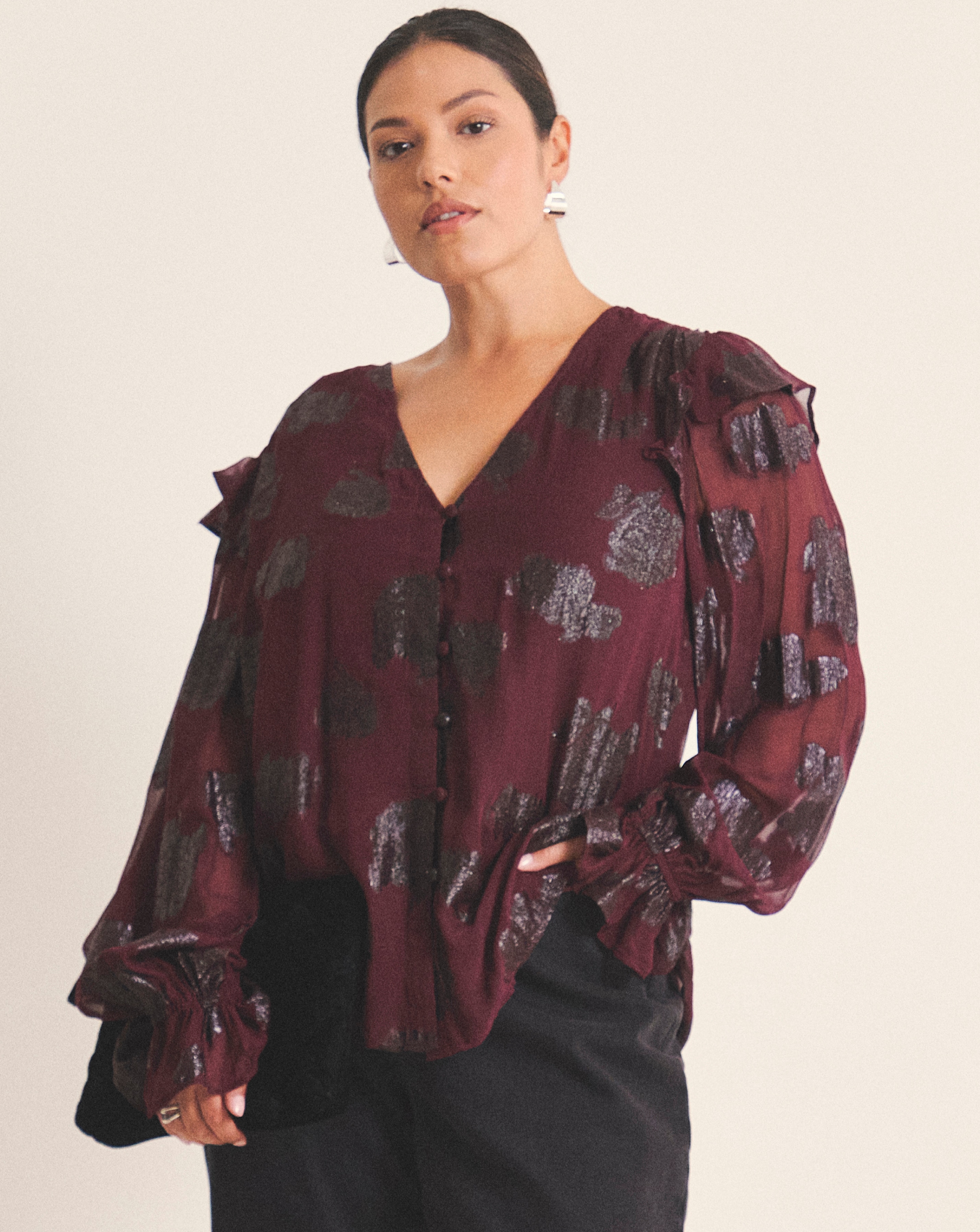 New In - Jacquard Ruffle Blouse