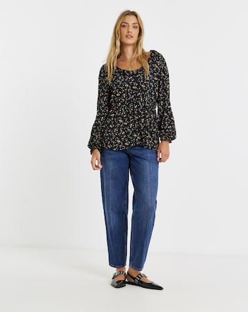 Ditsy Floral Elasticated Peplum Tea Blouse