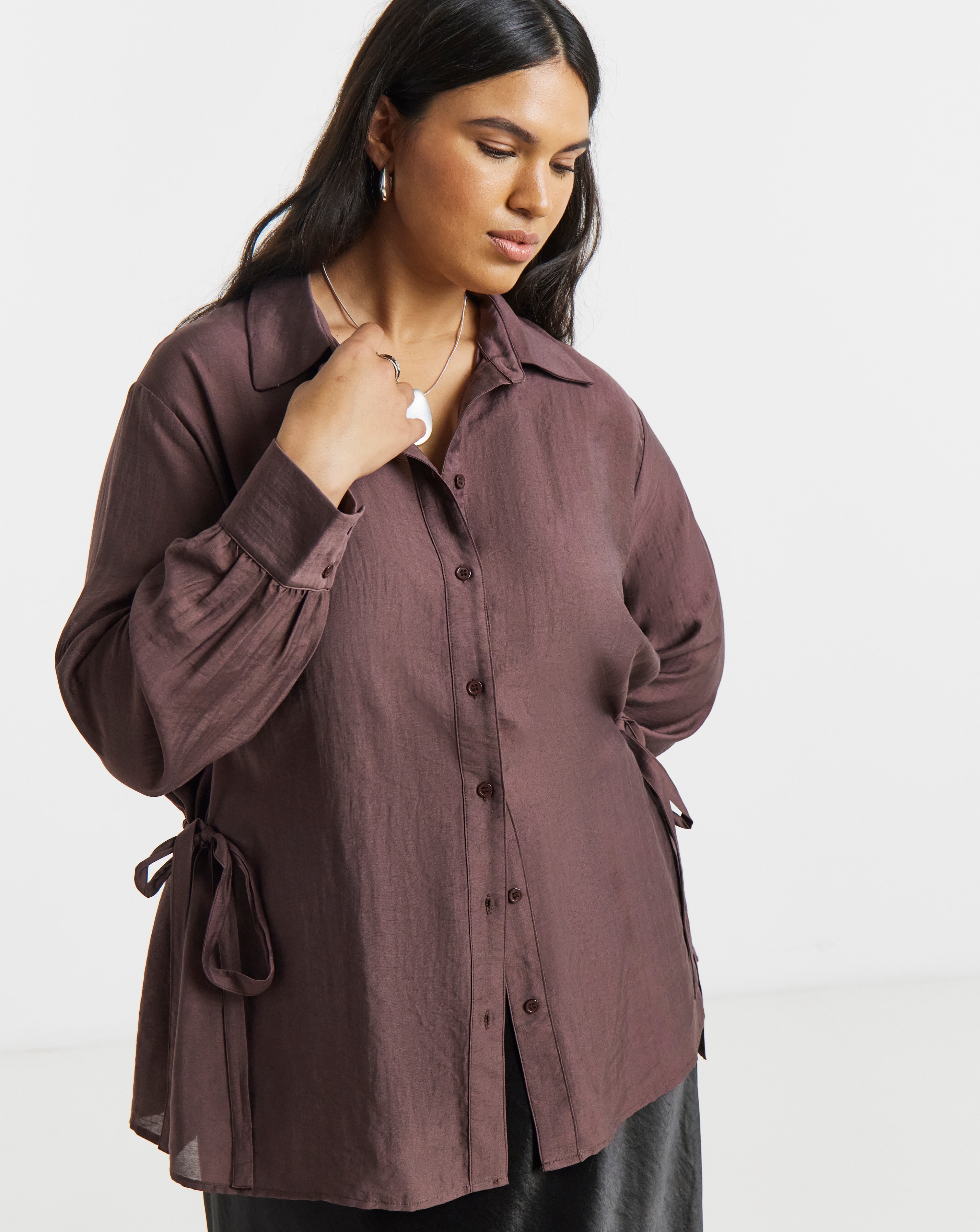 New In - Drawstring Waist Oversized Shirt