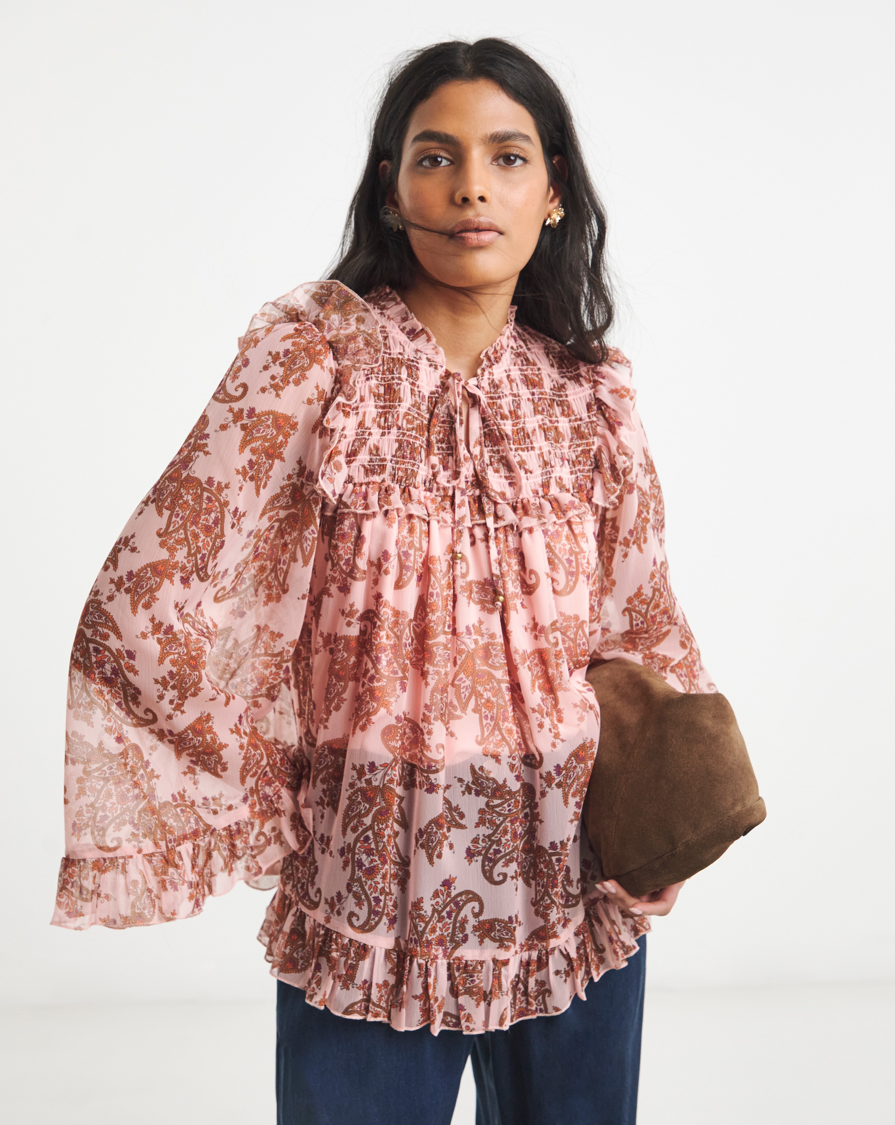 New In - Chiffon Yoke Detail Prairie Blouse