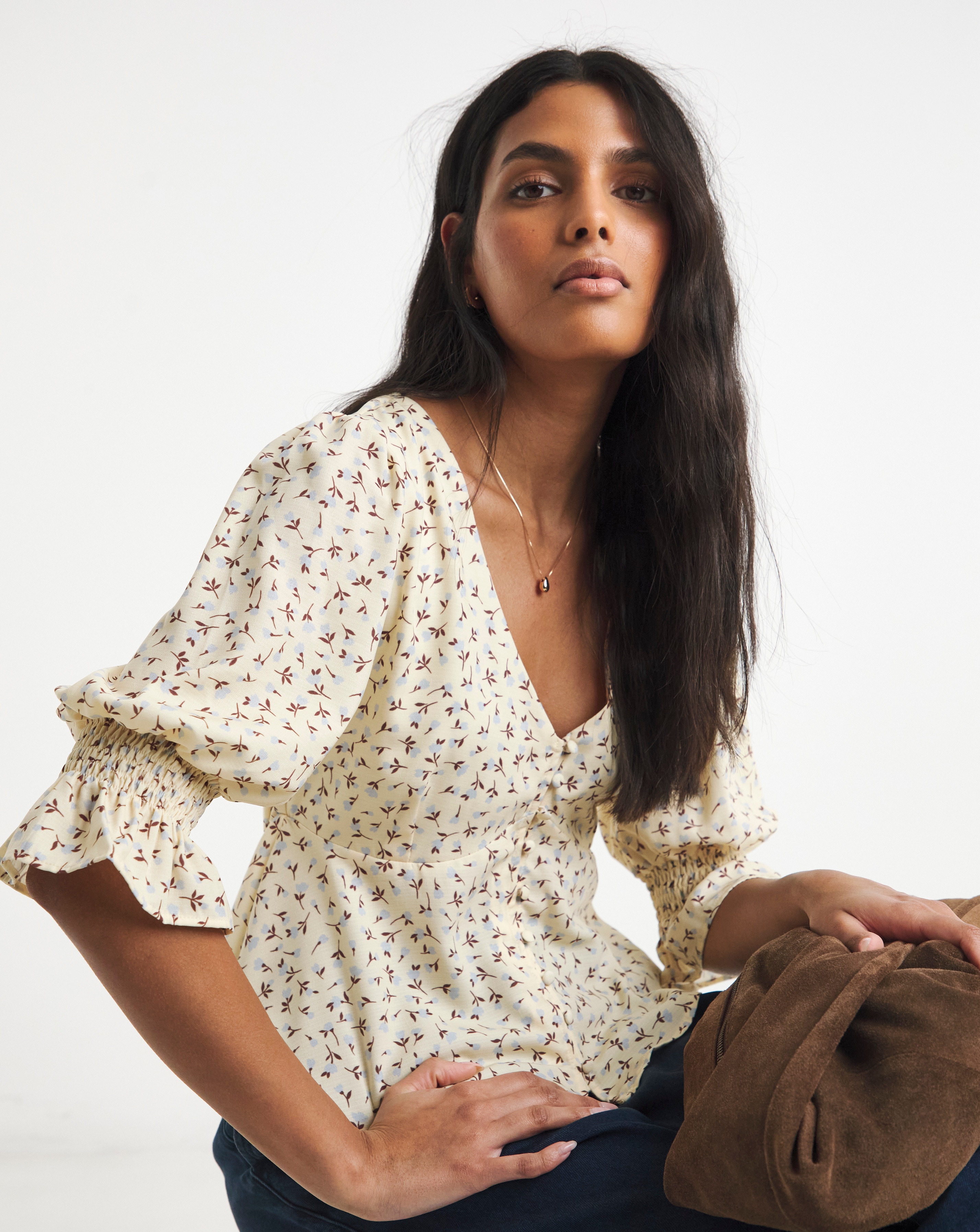 New In - Simply Be Shirred Sleeve Tea Blouse