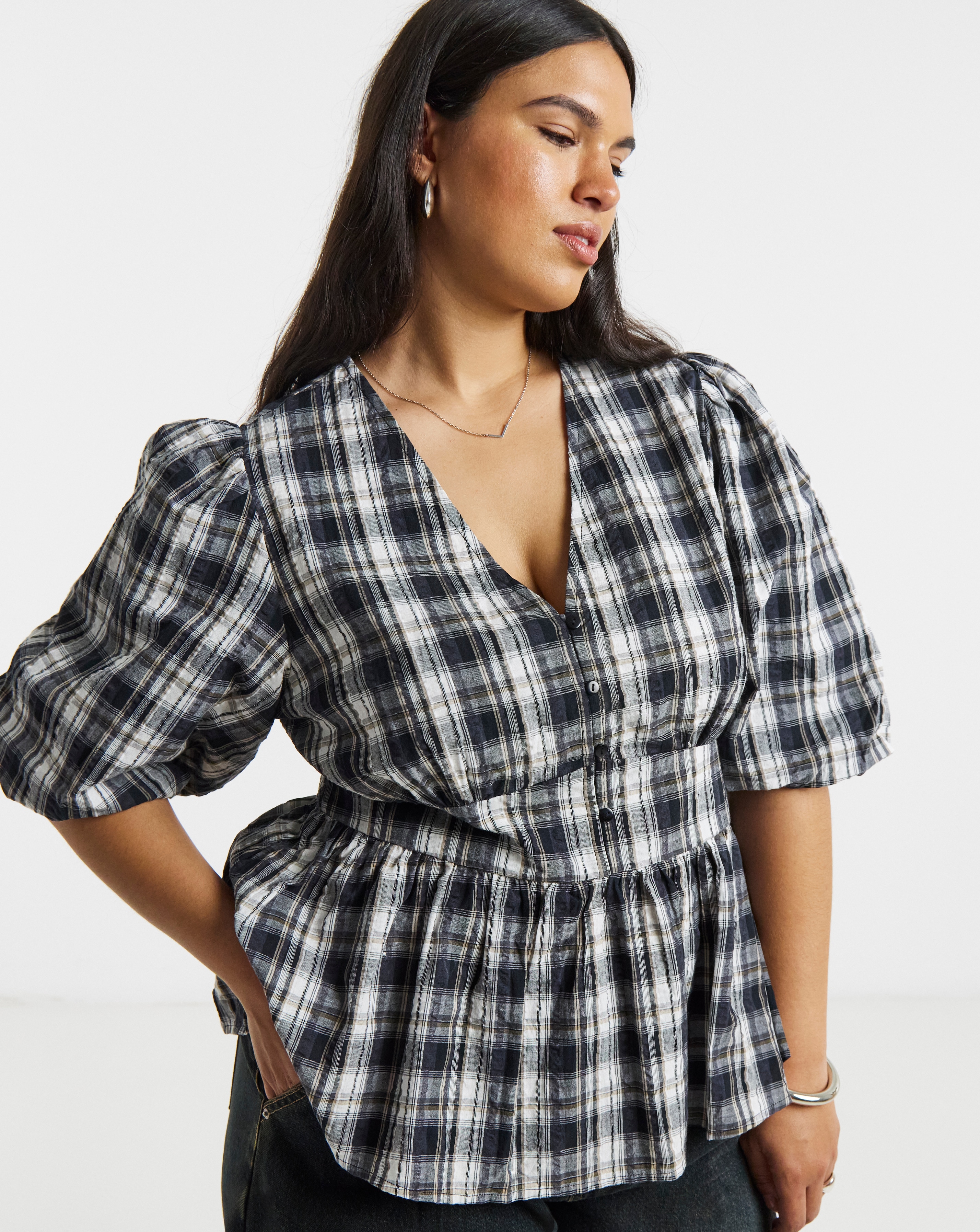 Brushed Cotton Puff Sleeve Tea Blouse