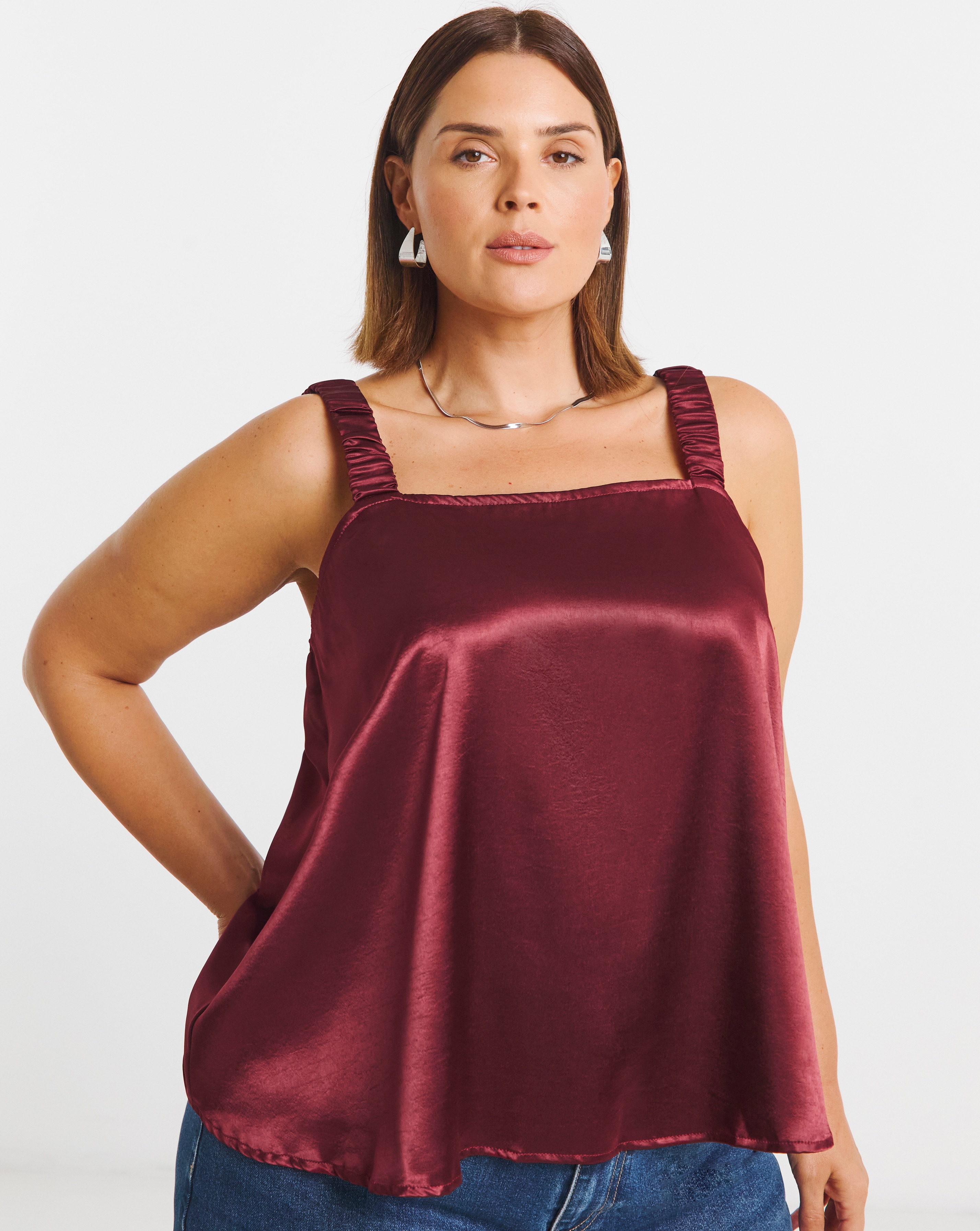 New In - Satin Square Neck Ruched Cami