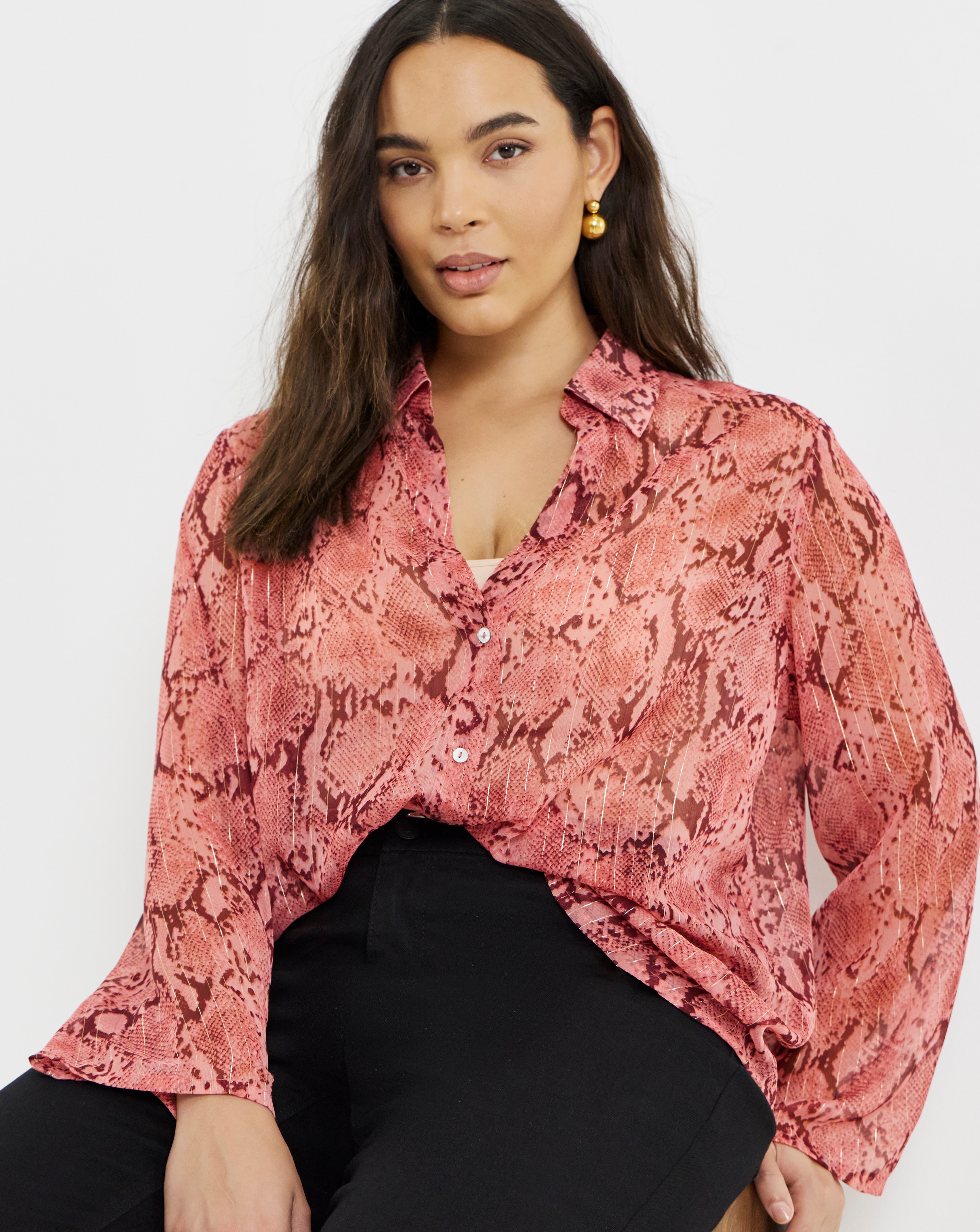 New In - Pink Snake Crinkle Georgette Blouse