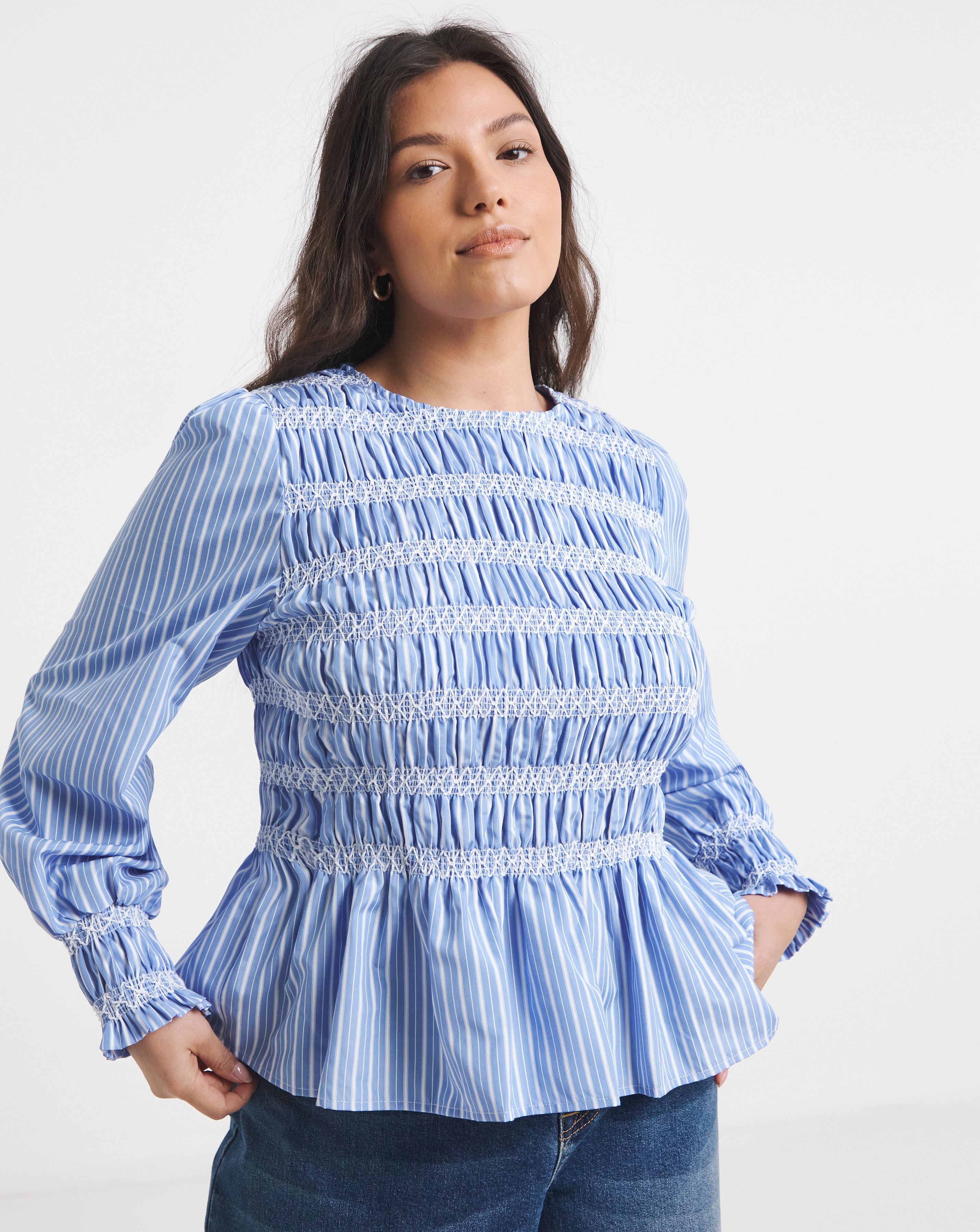 New In - Blue Stripe Poplin Blouse