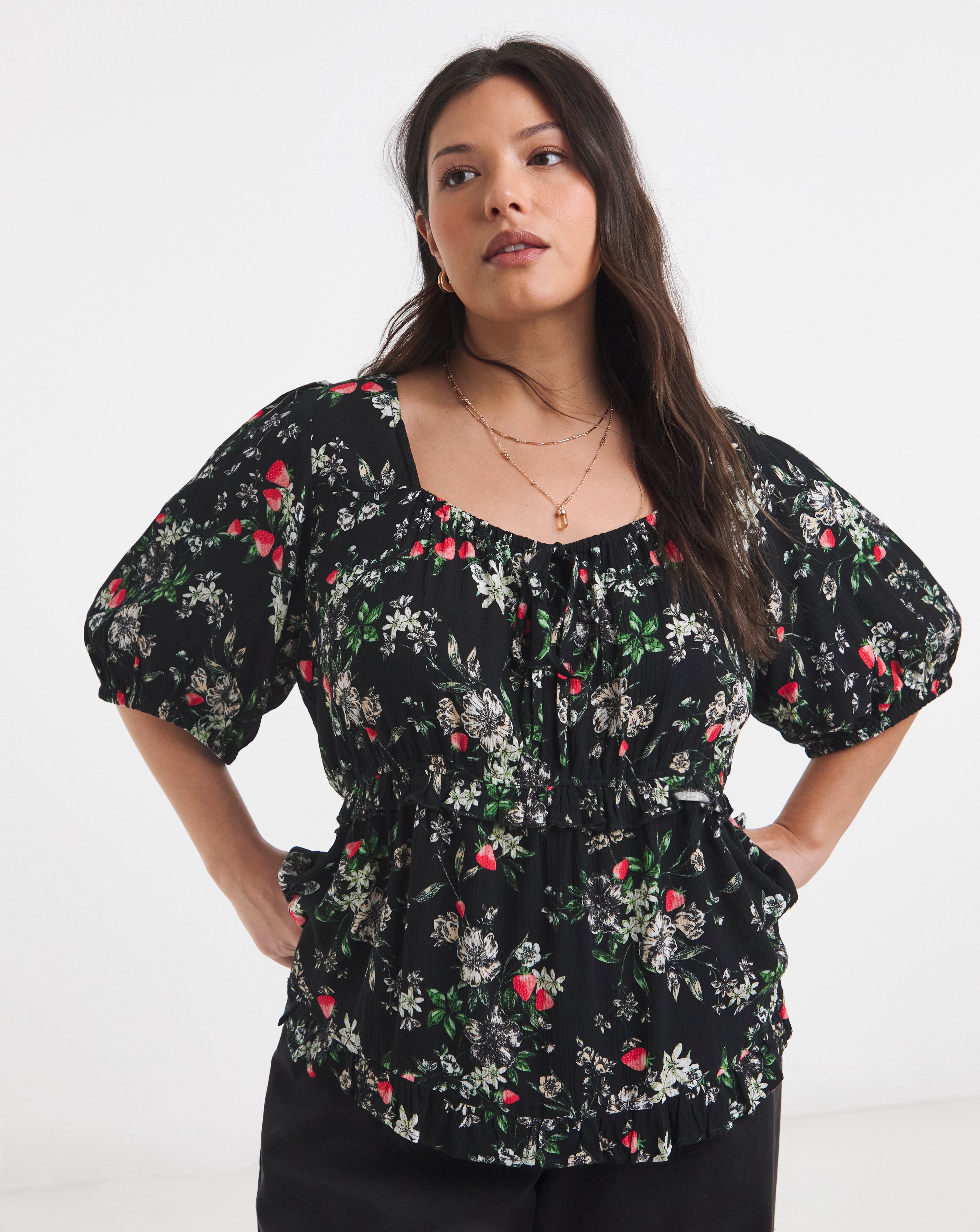 New In - Black Floral Crinkle Blouse