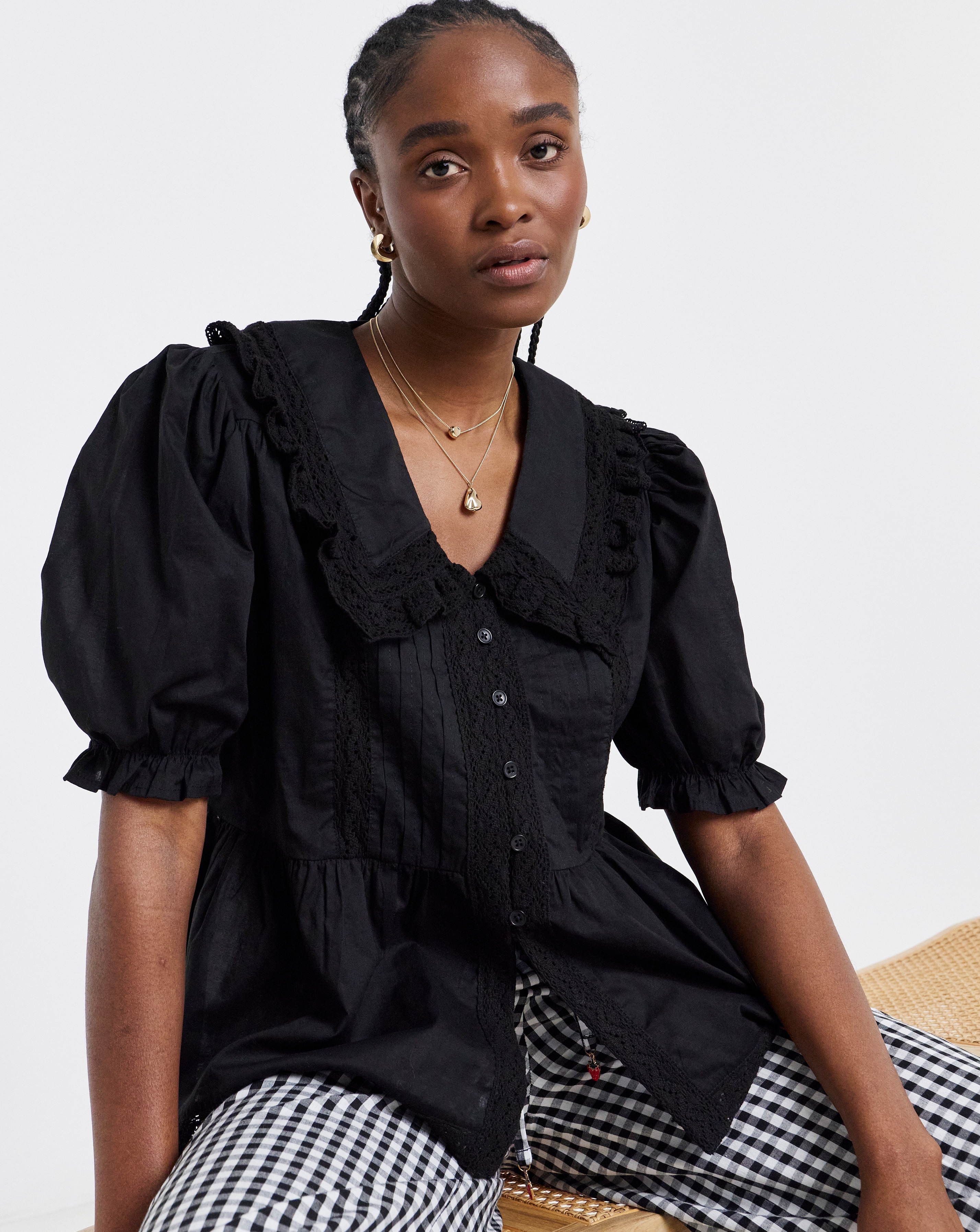 New In - Black V Neck Collar Blouse