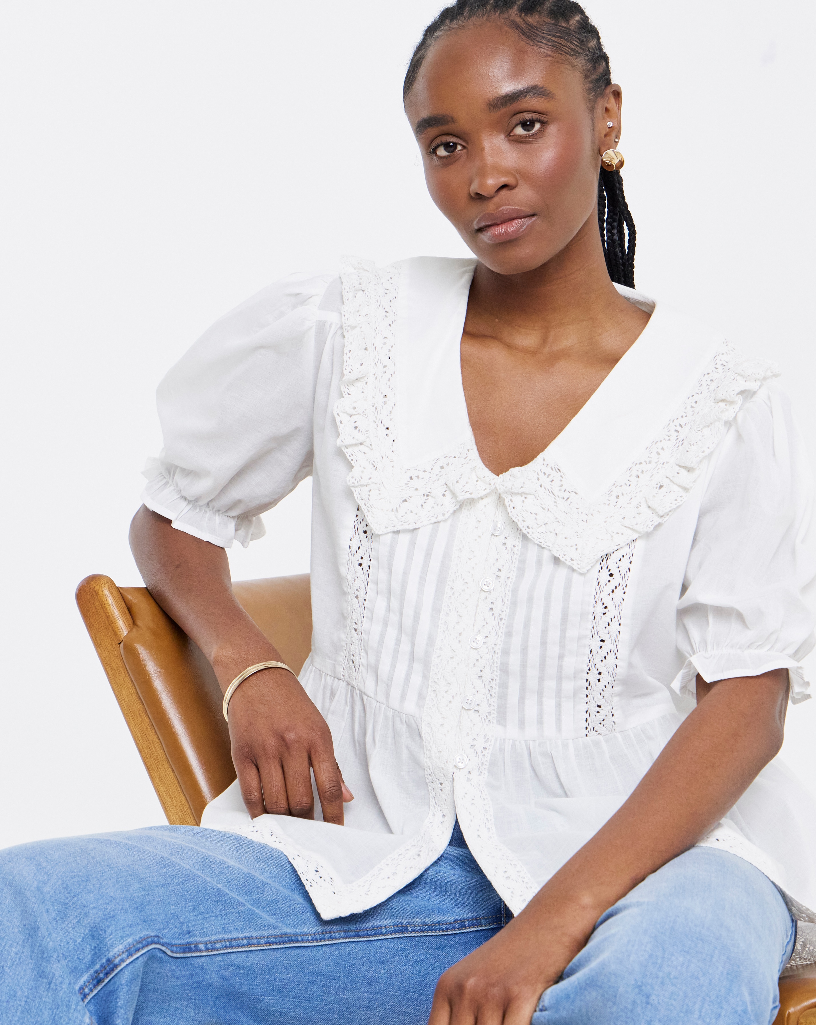 New In - White V Neck Collar Blouse