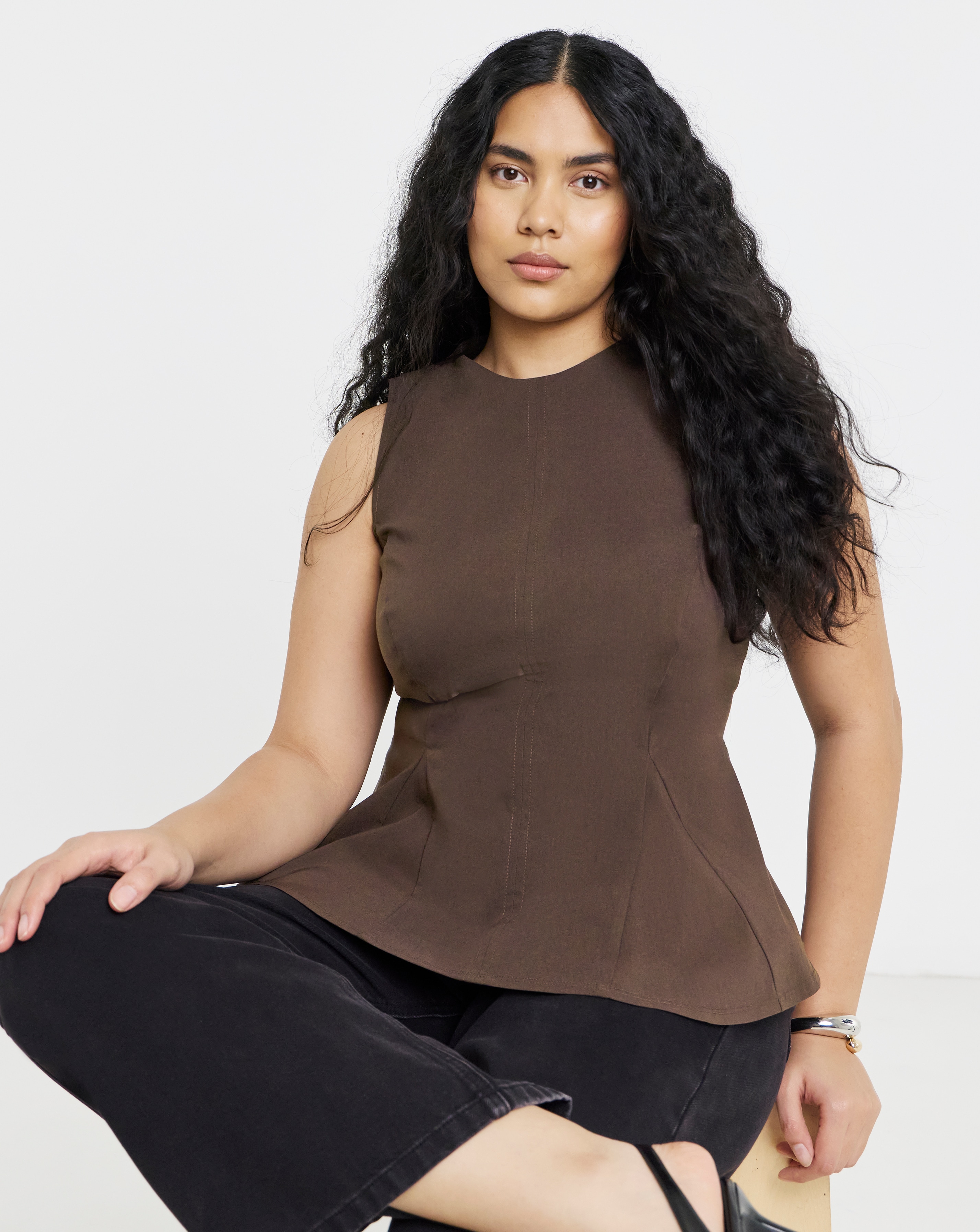 New In - Chocolate Stretch Fit and Flare Blouse