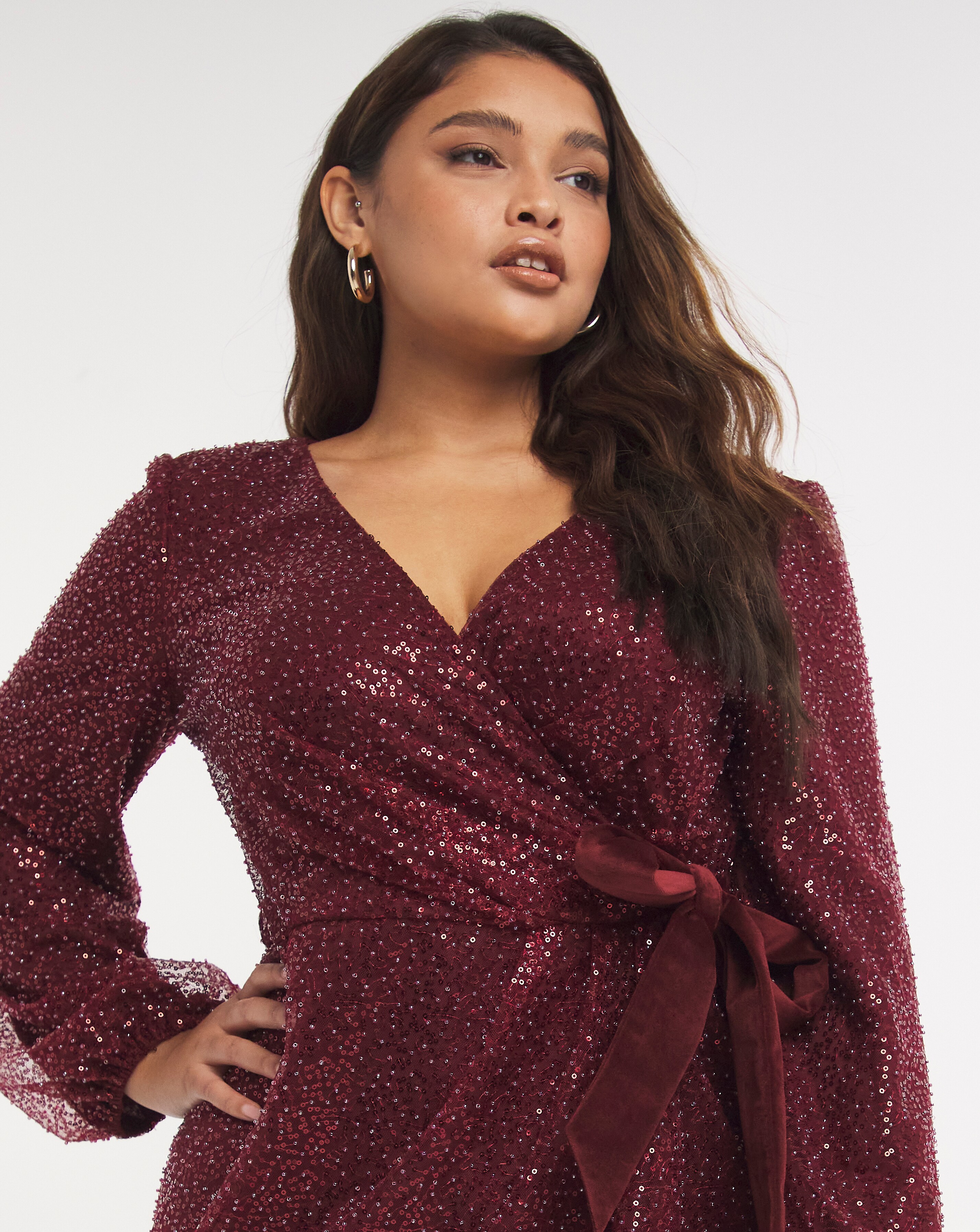 midi sequin wrap dress