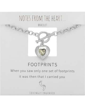 Footprints Heart T Bar Bracelet