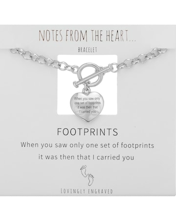 Footprints Heart T Bar Bracelet