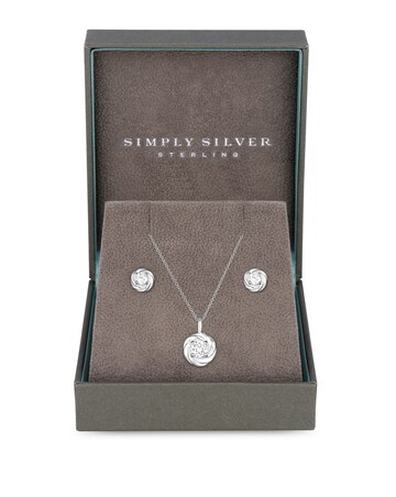 Simply Silver Sterling Silver 925 Cubic Zirconia Knot Set - Gift Boxed