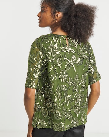 Joanna Hope Floral Sequin Top