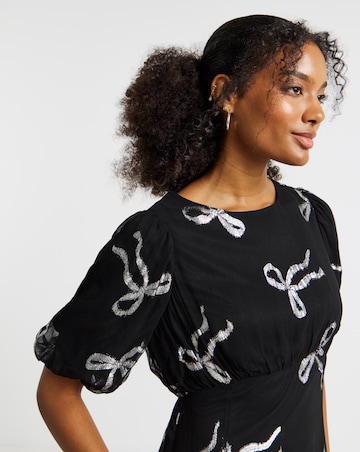 Joanna Hope Lurex Bow Dress With Sheer Skirt
