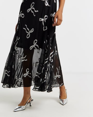 Joanna Hope Lurex Bow Dress With Sheer Skirt