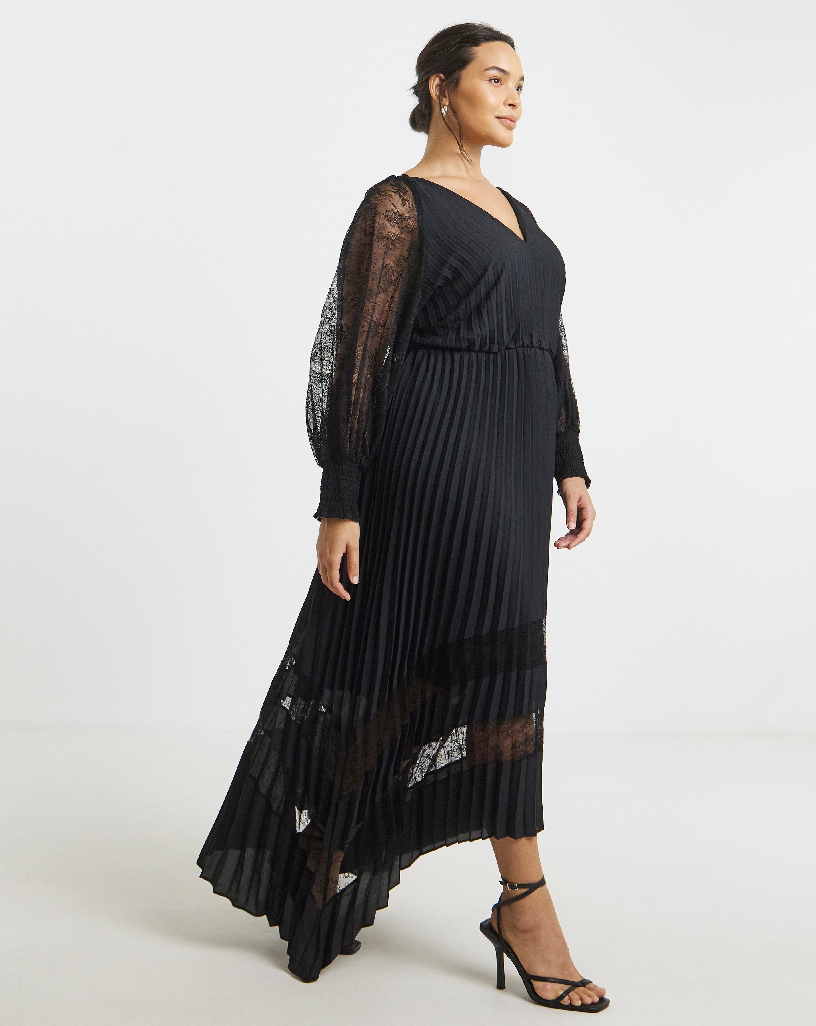 Joanna Hope Pleated Lace Dress