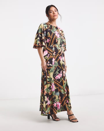 Joanna Hope Cape Sleeve Printed Tea Dress