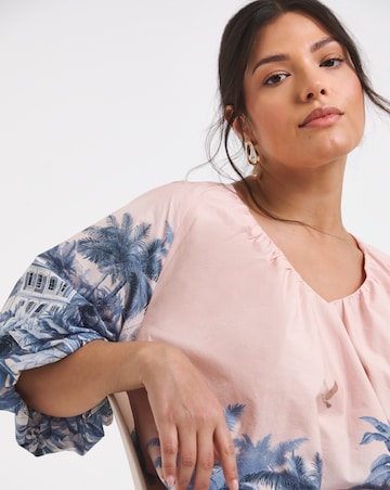 Joanna Hope Cotton Volume Printed Blouse