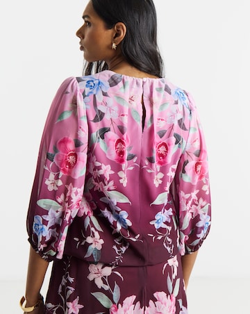 Joanna Hope Bubble Hem Floral Blouse