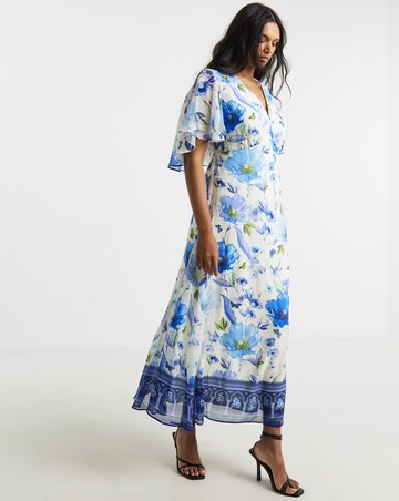 Joanna Hope Cape Sleeve Printed Tea Dress