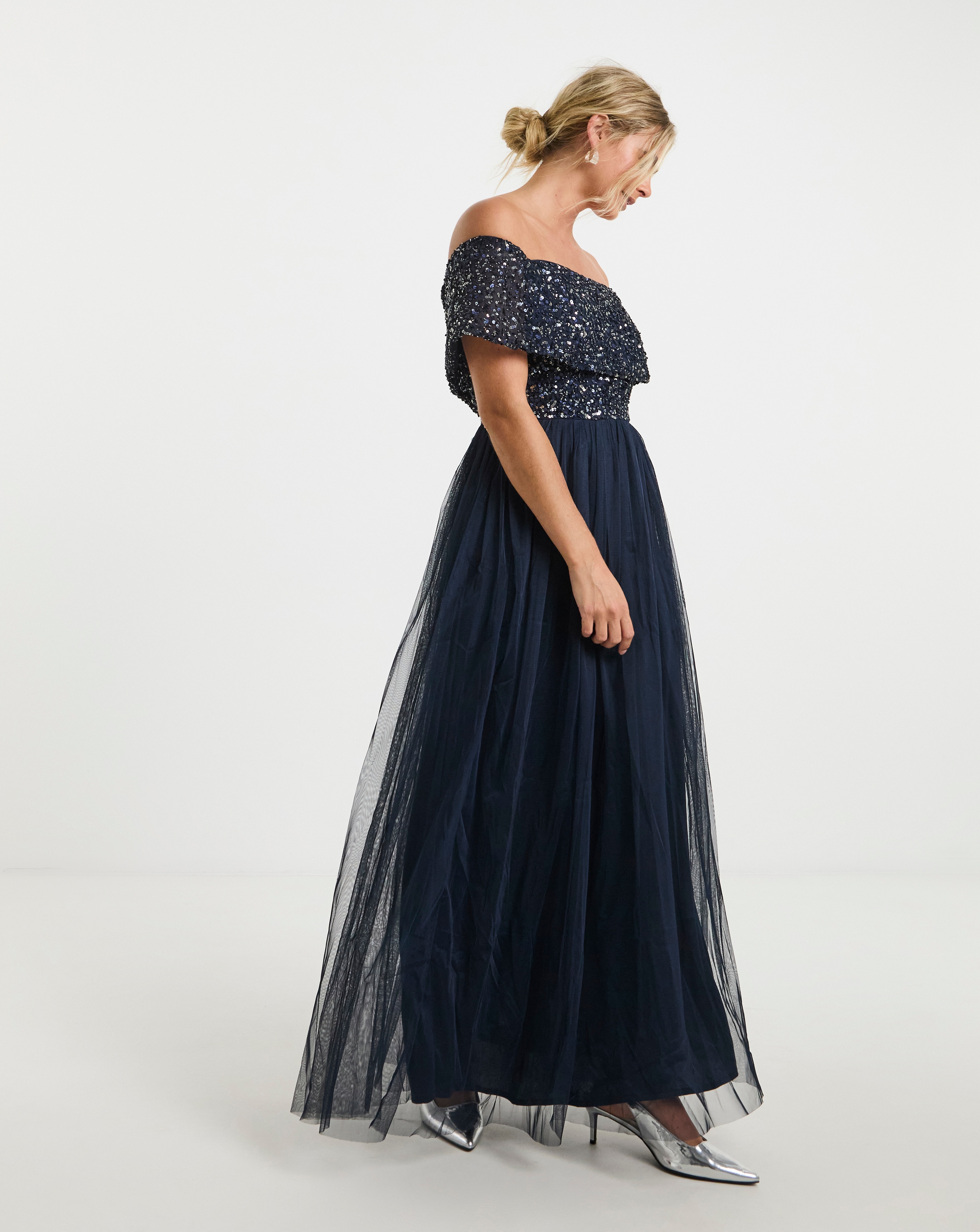Maya Curve Embellished Bardot Maxi Dress