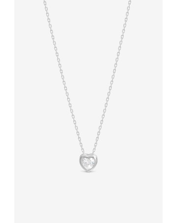Simply Silver 925 Sterling Silver Bezel Heart Heart Necklace - Gift Pouch