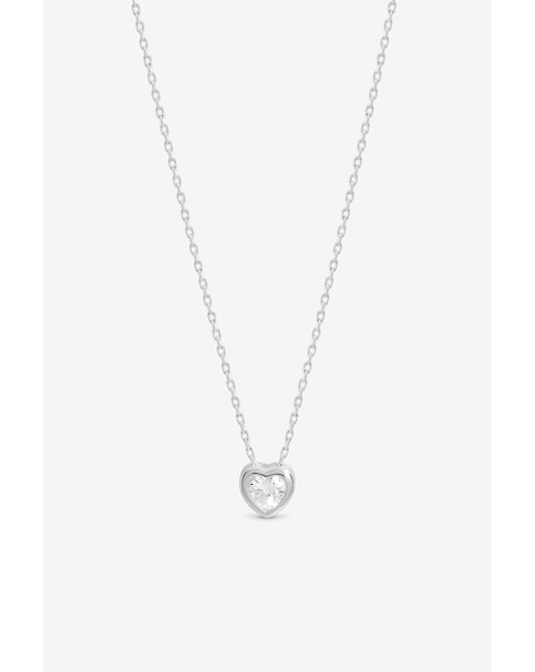 Simply Silver 925 Sterling Silver Bezel Heart Heart Necklace - Gift Pouch