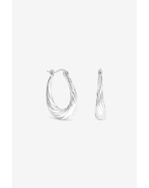 Inicio Silver Textured Large Oval Catch Hoops