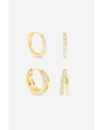 Inicio Gold Polished And Pave Hoops - Pack Of 2