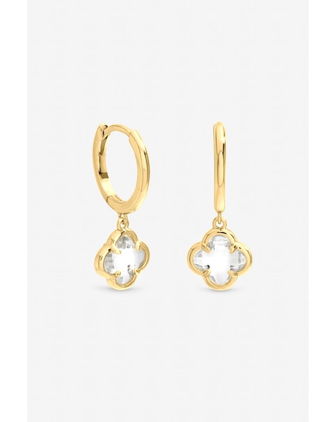 Inicio Gold Crystal Clover Charm Huggie Hoops