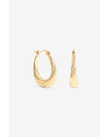 Inicio Gold Textured Large Oval Catch Hoops