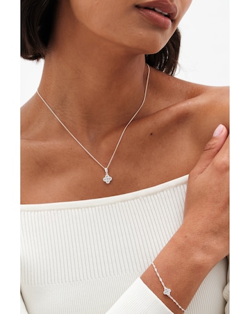 Simply Silver 925 Sterling Silver Cubic Zirconia Clover Bracelet - Gift Pouch