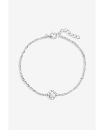 Simply Silver 925 Sterling Silver Pave And Mother Of Pearl Clover Bracelet