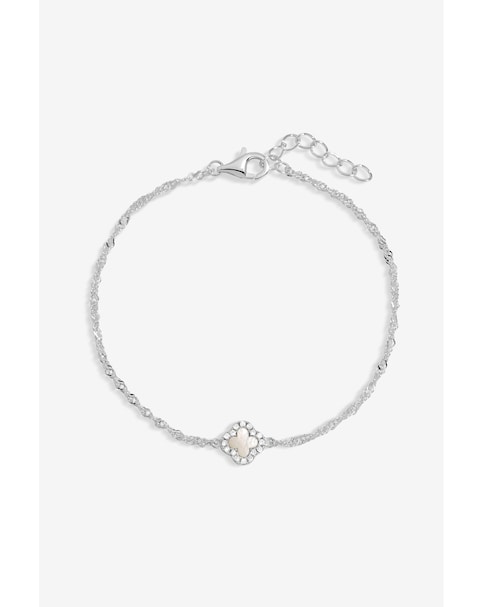 Simply Silver 925 Sterling Silver Pave And Mother Of Pearl Clover Bracelet
