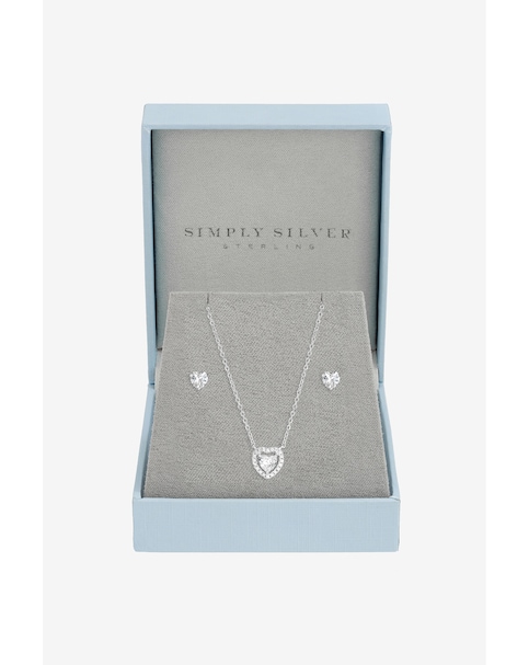 Simply Silver 925 Sterling Silver Halo Heart Set - Gift Box