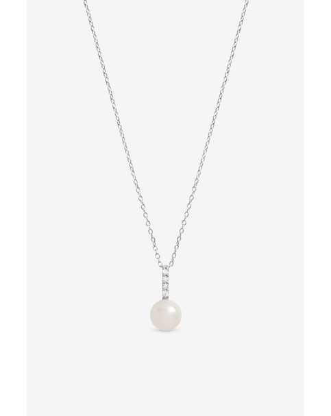 Simply Silver 925 Sterling Silver Cubic Zirconia Bar Pearl Pendant - Gift Pouch
