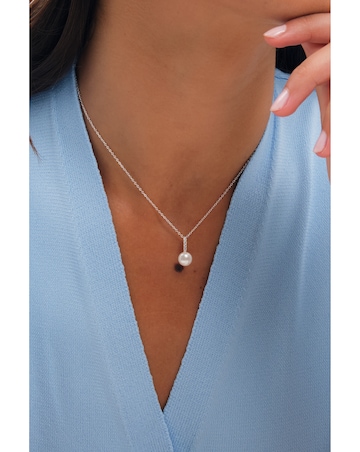 Simply Silver 925 Sterling Silver Cubic Zirconia Bar Pearl Pendant - Gift Pouch