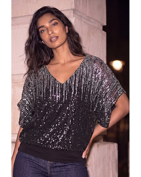Roman Ombre Mesh Sequin Bar Back Top