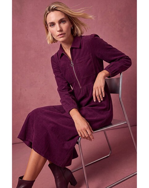 Roman Corduroy Zip Detail Midi Dress
