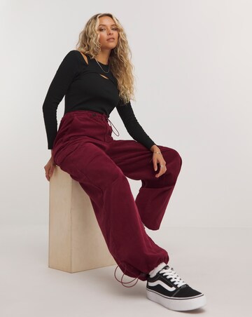 Burgundy Cord Wide Leg Cargo Jean Coord