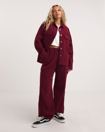 Burgundy Cord Cargo Pocket Shacket Coord