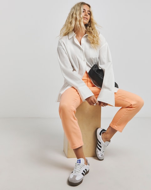 Pale Orange Lara Slim Mom Jeans - Pale Orange