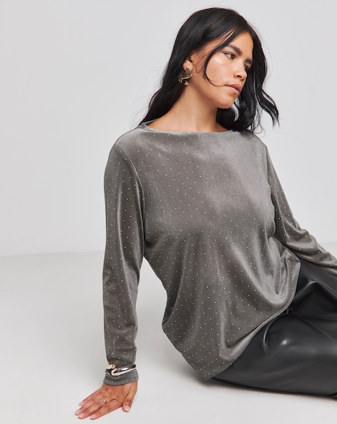 Velour And Diamante Top