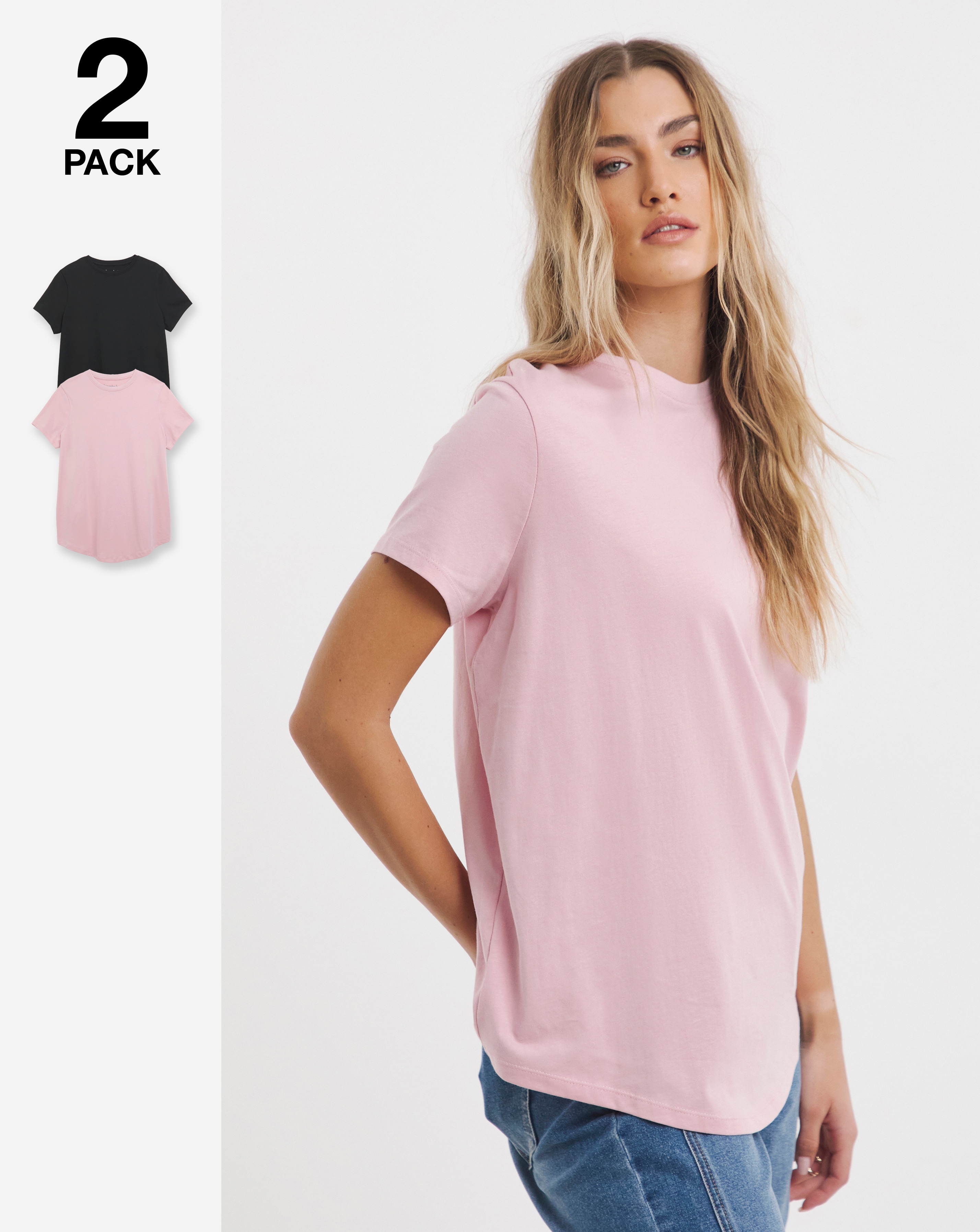Pack 2 Curved Hem Longline Tees