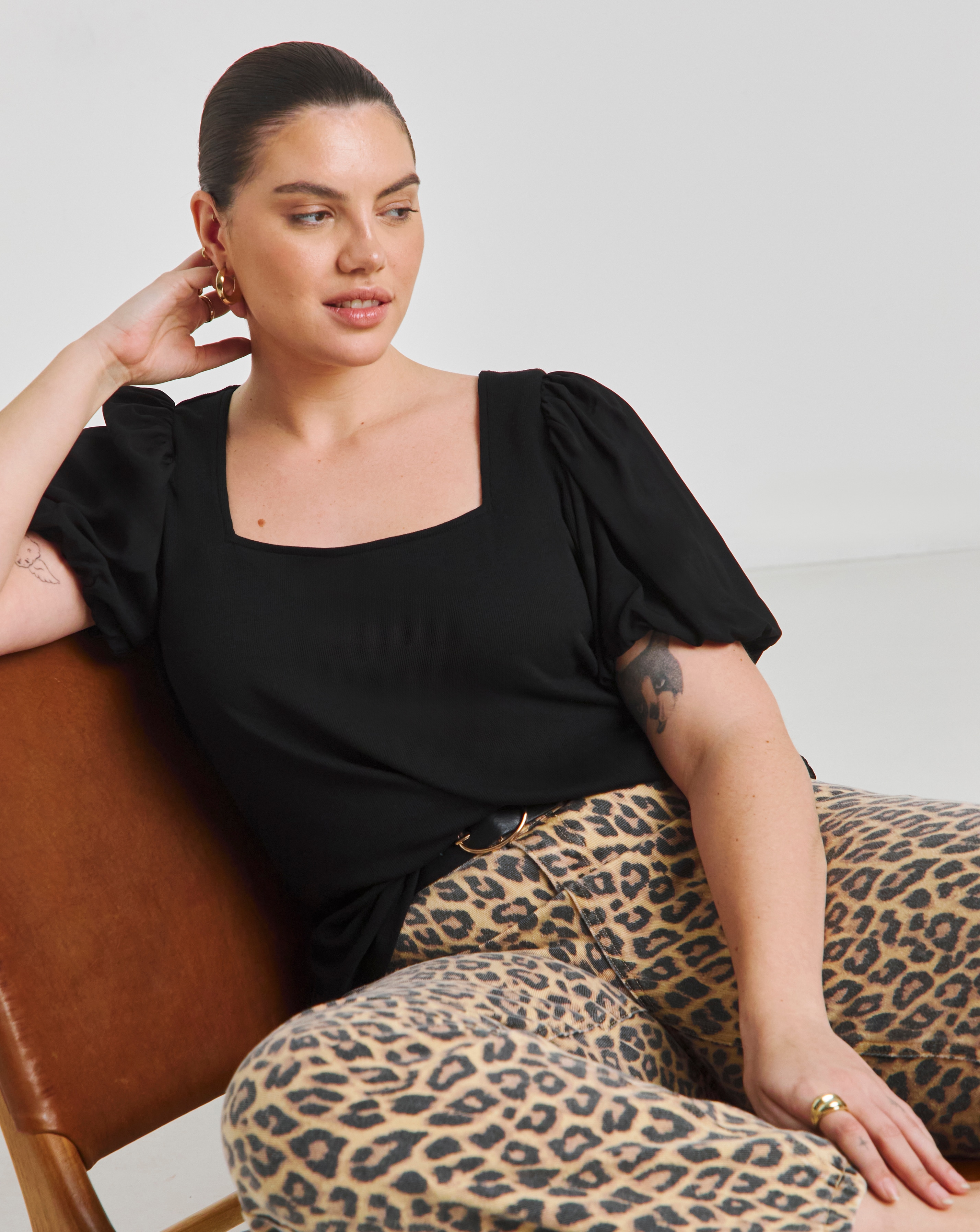 Puff Sleeve Rib T-Shirt