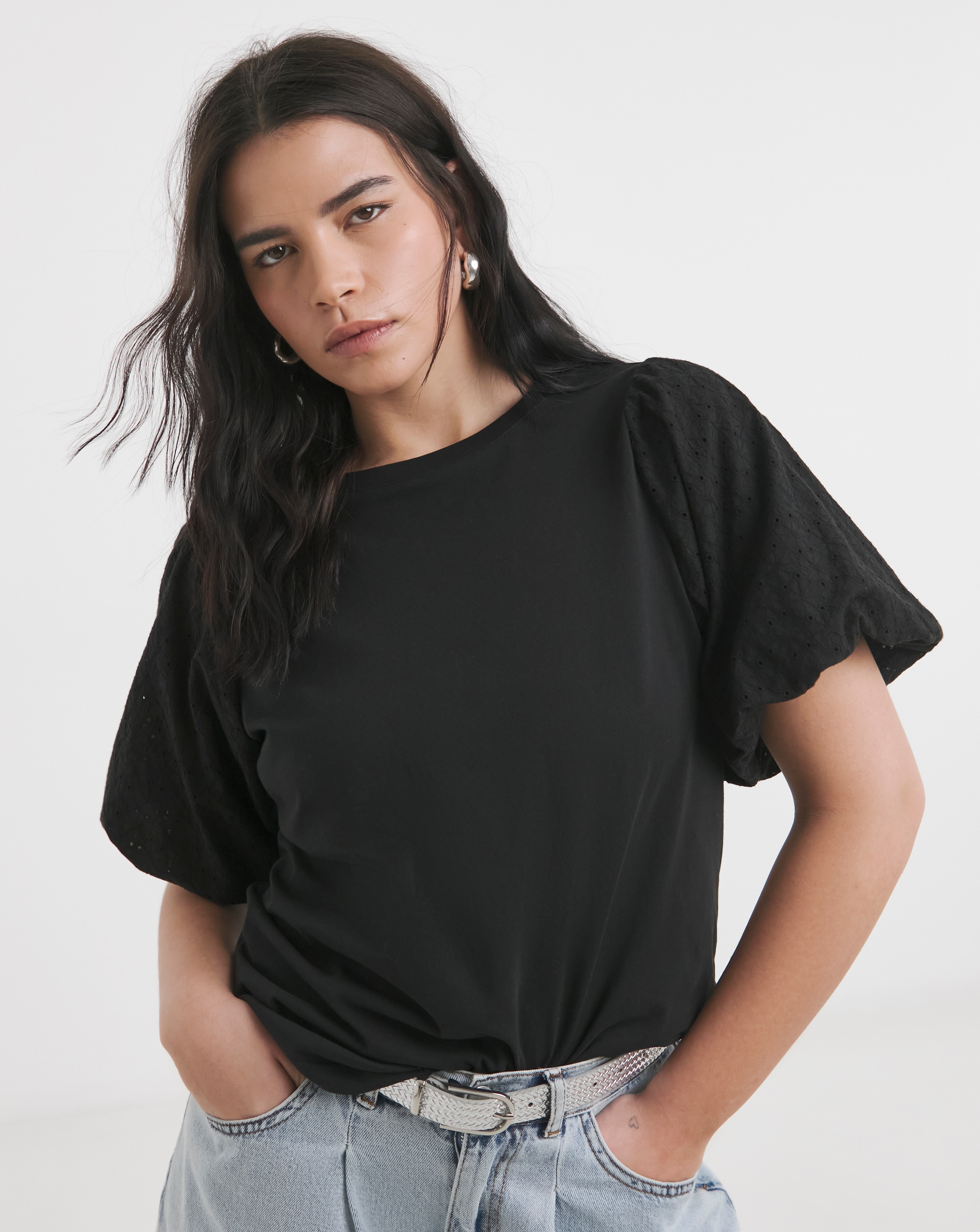 Broderie Sleeve Tee